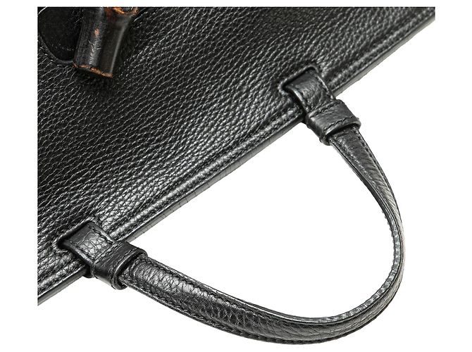 Bamboo Borsa satchel quotidiana in pelle con bambù nero Gucci Medium - vista 10