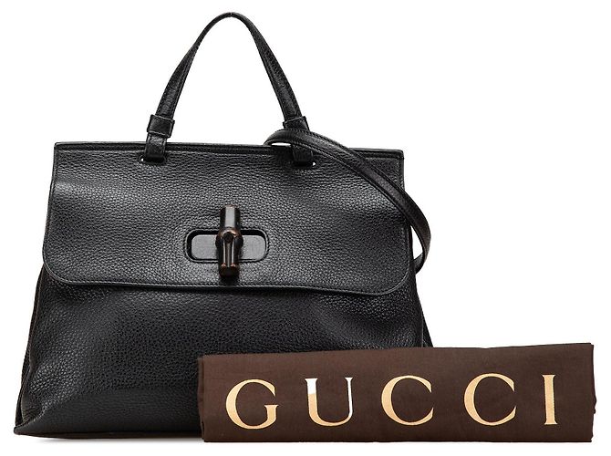 Bamboo Borsa satchel quotidiana in pelle con bambù nero Gucci Medium - vista 13