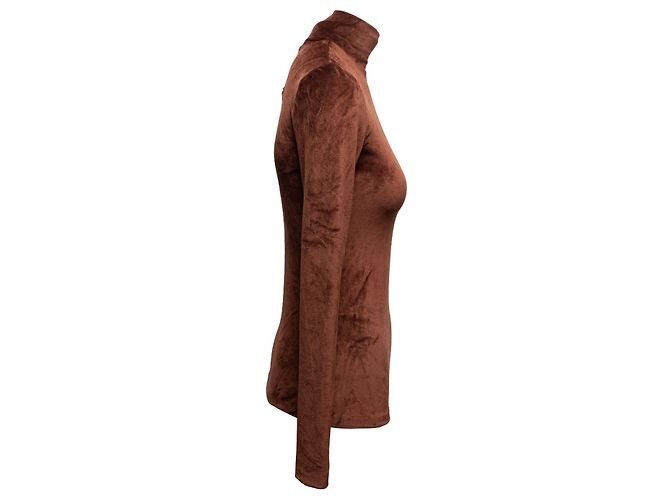 Brauner Miu Miu Rollkragenpullover aus Velours Größe US S - Ansicht 2