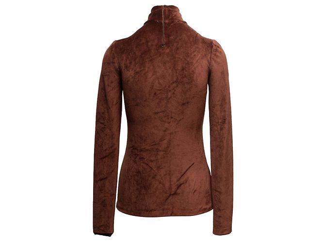 Brauner Miu Miu Rollkragenpullover aus Velours Größe US S - Ansicht 3