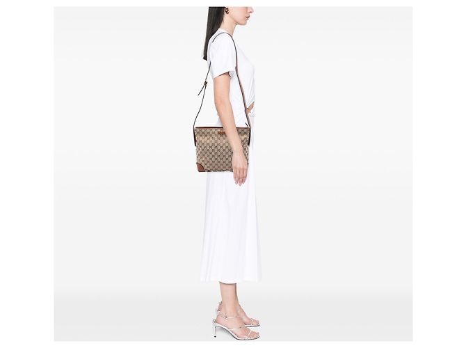 Borsa a tracolla Gucci GG Canvas Web beige - vista 5