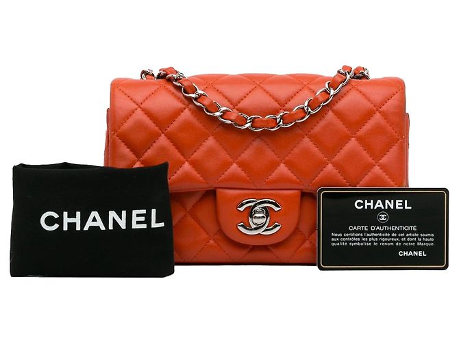Borsa a tracolla Chanel Mini Rectangular Classic in agnello arancione con patta singola - vista 12