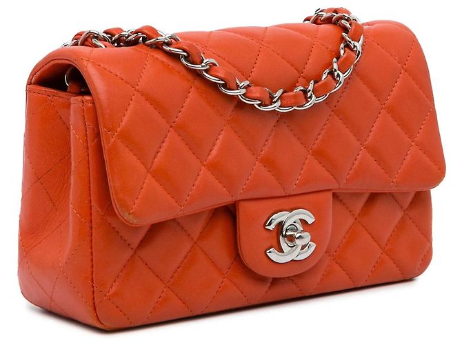 Borsa a tracolla Chanel Mini Rectangular Classic in agnello arancione con patta singola - vista 2