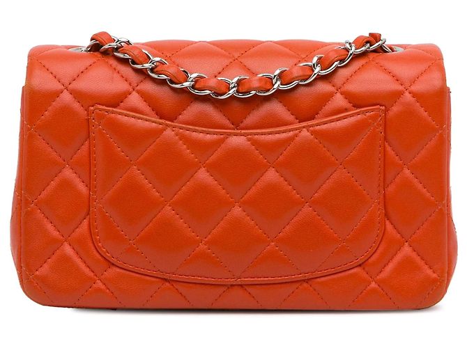 Borsa a tracolla Chanel Mini Rectangular Classic in agnello arancione con patta singola - vista 4