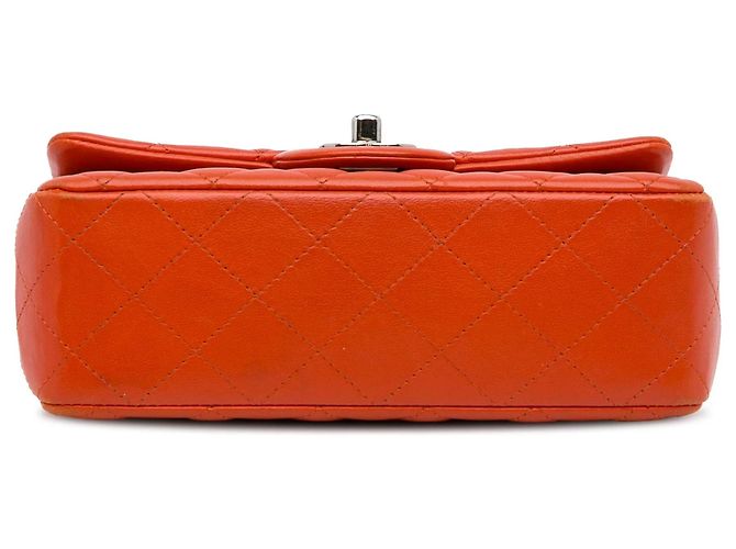 Borsa a tracolla Chanel Mini Rectangular Classic in agnello arancione con patta singola - vista 5