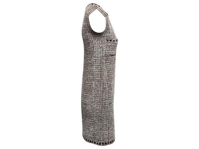 Ärmelloses Chanel Bouclé-Strickkleid in Schwarz & Weiß Größe FR 36 - Ansicht 3
