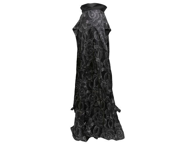 Gonna maxi in seta con stampa logo Chanel e camelia bianco e nero Taglia FR 38 - vista 2