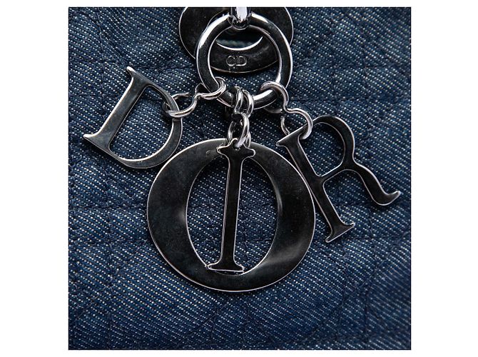 Borsa Lady Dior Large in denim blu cannage - vista 5