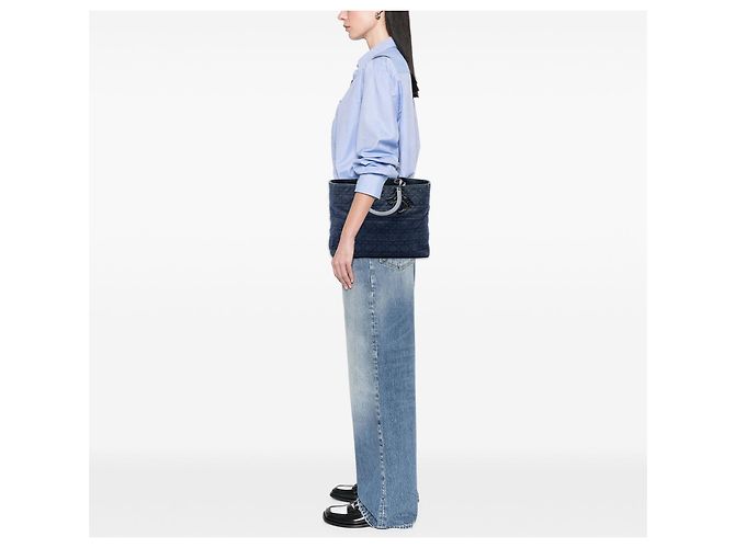 Borsa Lady Dior Large in denim blu cannage - vista 6