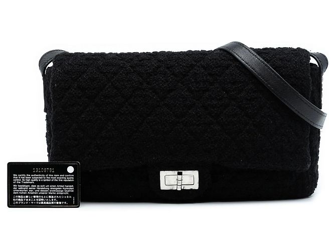 Borsa a tracolla Chanel Jumbo Reissue 2.55 Quilted Tweed Easy Messenger Flap Black Nero - vista 8