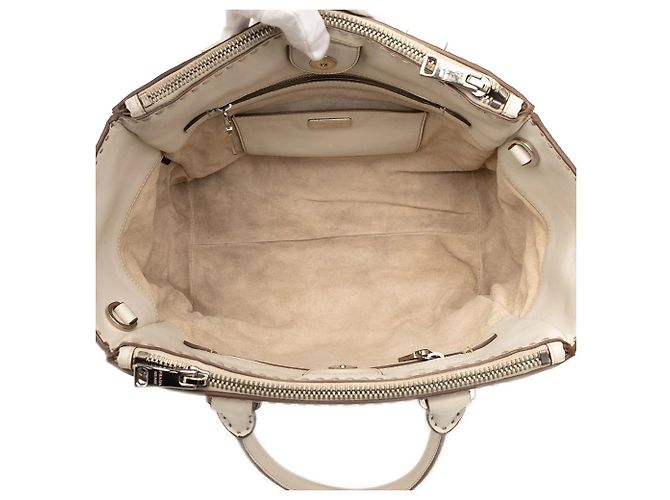 Double Borsa Prada City in pelle di vitello beige con cuciture e due tasche - vista 4