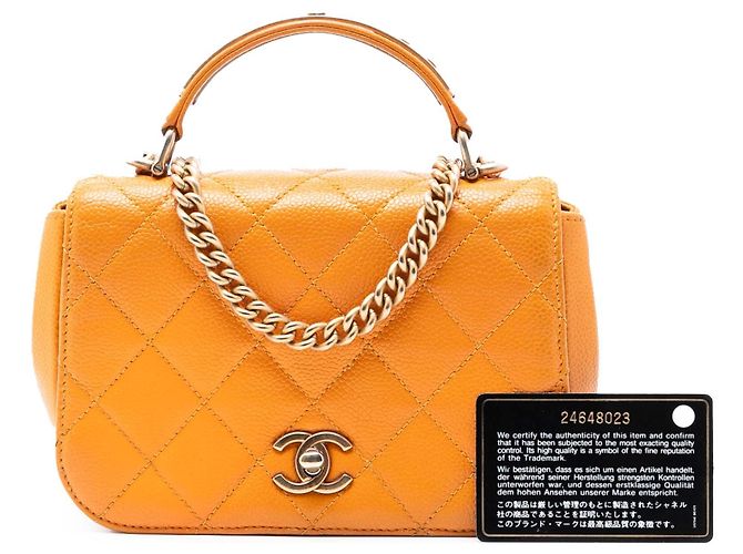 Borsa Chanel Mini Quilted Caviar Orange Carry Around Flap Satchel Arancione - vista 8