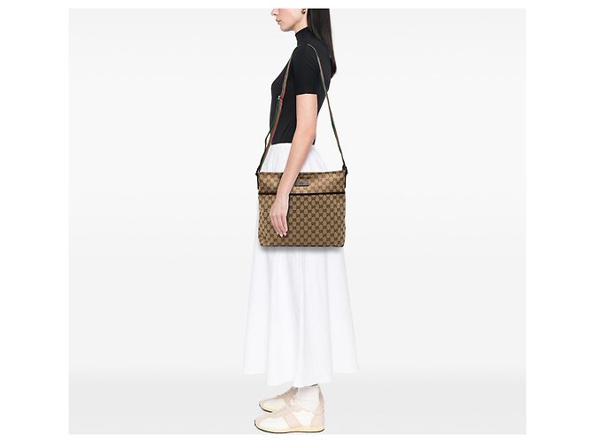 Borsa a tracolla Gucci GG Canvas Web color Tan Cammello - vista 7