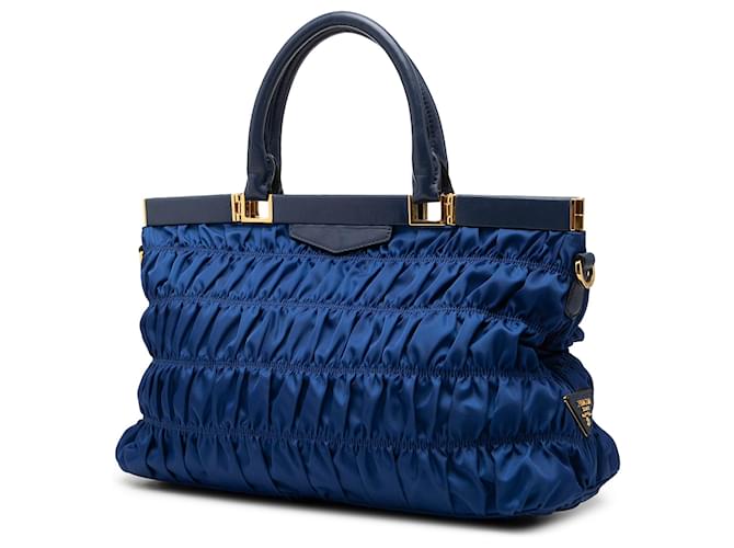 Borsa Satchel Frame Tessuto Gaufre blu Prada - vista 2