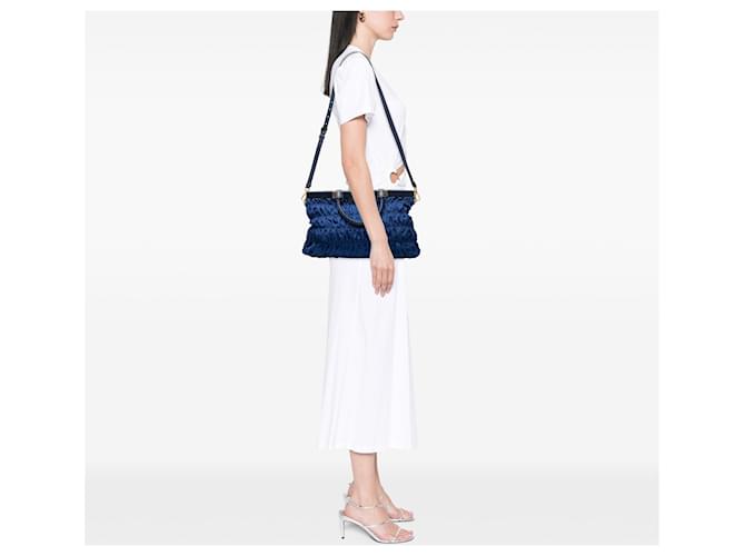 Borsa Satchel Frame Tessuto Gaufre blu Prada - vista 6