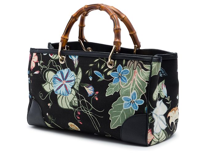 Borsa Gucci Medium Canvas Flora Knight Bamboo Shopper nera Nero - vista 2