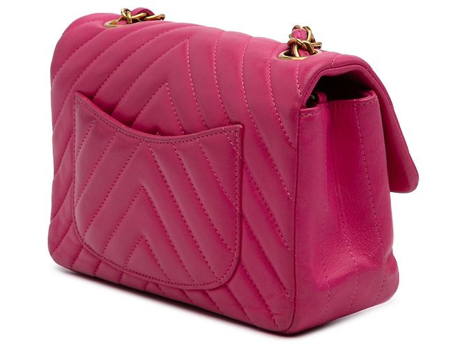 Mini borsa a tracolla Chanel Rectangular Classic Chevron in agnello rosa con patta singola - vista 2