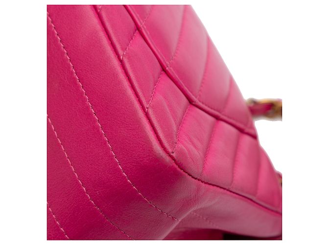 Mini borsa a tracolla Chanel Rectangular Classic Chevron in agnello rosa con patta singola - vista 7