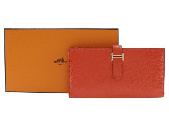 Cartera Hermès Epsom Bearn Soufflet Naranja - vista 13