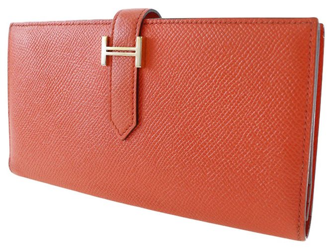 Cartera Hermès Epsom Bearn Soufflet Naranja - vista 3
