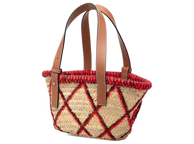 Borsa Tote LOEWE Small Raffia Animal Embroidered Anagram Rosso - vista 2