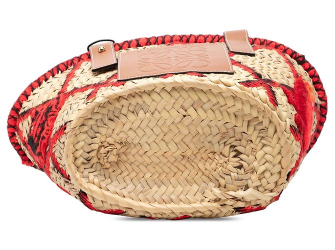 Borsa Tote LOEWE Small Raffia Animal Embroidered Anagram Rosso - vista 3