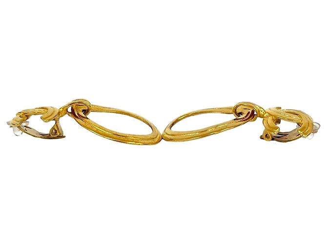 Orecchini a cerchio con clip Chanel CC placcati oro D'oro - vista 4