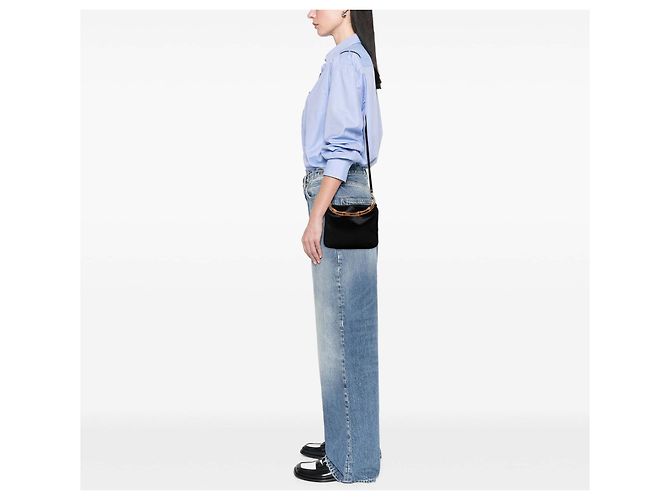 Bamboo Borsa satchel in raso nero con bambù Gucci - vista 7