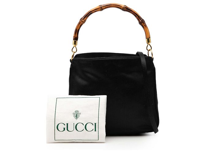 Bamboo Borsa satchel in raso nero con bambù Gucci - vista 8