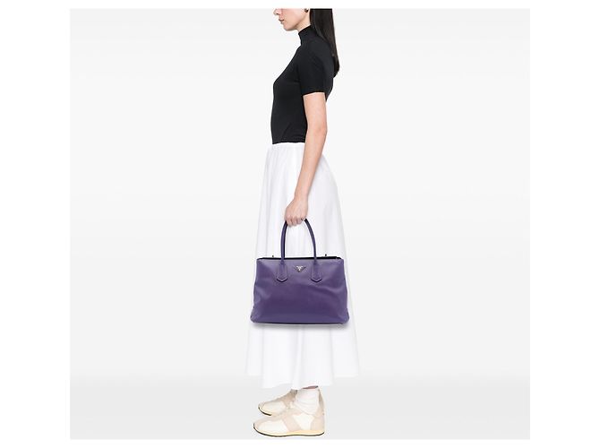 Borsa Twin Satchel Prada Saffiano Cuir Turnlock viola Porpora - vista 6
