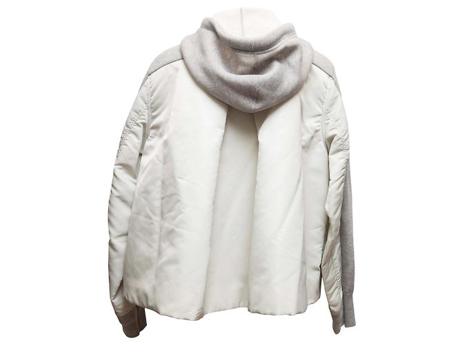 Giacca con cappuccio e zip in cotone e nylon grigio e bianco Sacai Taglia Designer 3 - vista 4