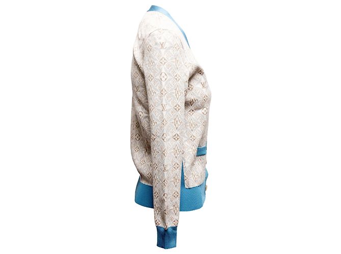 Beiger Louis Vuitton Cardigan aus Seidenmischung mit Logo Größe US S - Ansicht 2