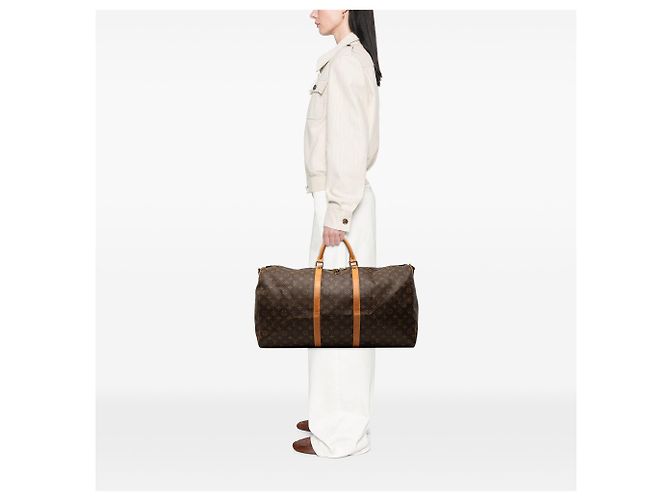 Borsa da viaggio marrone Louis Vuitton Monogram Keepall Bandouliere 60 - vista 10