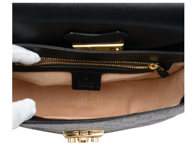Borsa a tracolla Gucci GG Supreme Saddle Padlock beige - vista 4