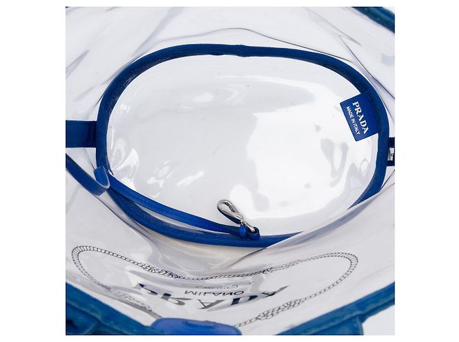 Borsa Tote e borsa Satchel in PVC Canapa blu Prada con logo - vista 4