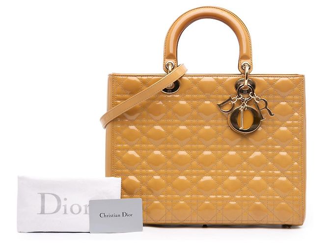 Borsa Lady Dior Large in vernice cannage beige - vista 7