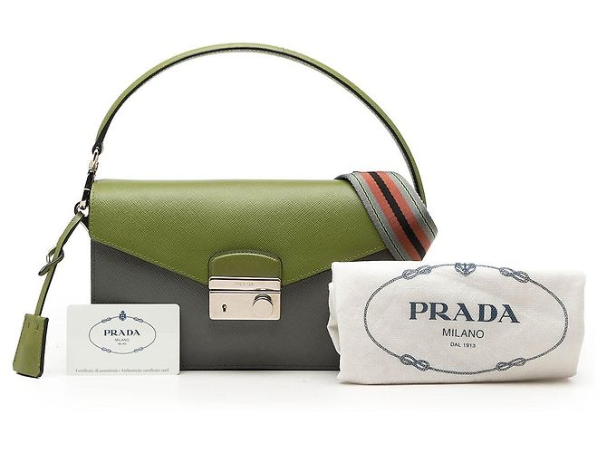 Borsa Prada Bicolor Saffiano Lux Sound Lock Verde - vista 7