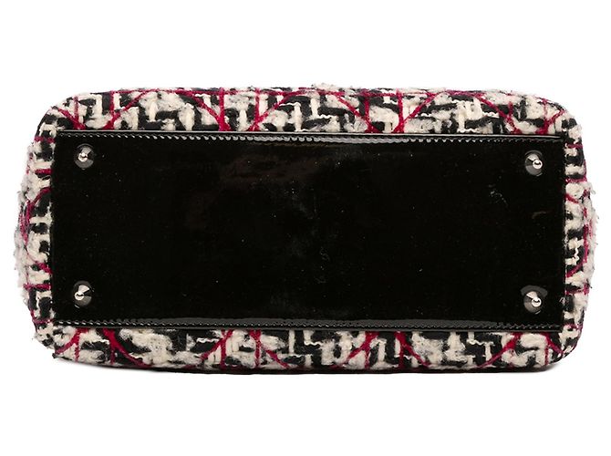 Borsa Lady Dior in tweed cannage con frange, misura Medium, nero e rosso - vista 3