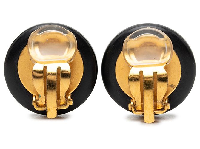 Orecchini a clip Chanel CC in resina nera e bottoni placcati oro Nero - vista 2