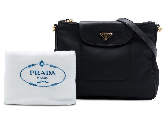 Borsa a tracolla Prada Tessuto con bordatura Saffiano nera Nero - vista 7