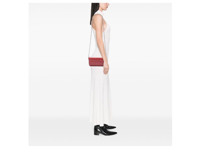 Portafoglio Lady Dior con catena in vernice cannage rosso a tracolla - vista 7