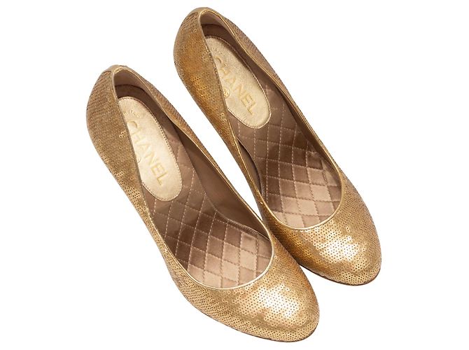 Goldene Chanel Pailletten-Pumps Größe 40 - Ansicht 2
