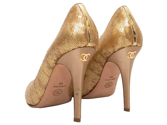 Goldene Chanel Pailletten-Pumps Größe 40 - Ansicht 4