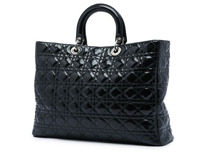 Borsa Lady Dior Extra Large in vernice cannage nero - vista 2