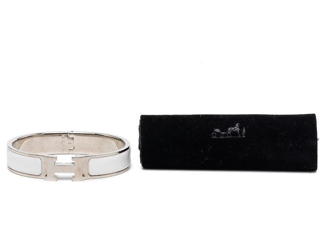 Bracciale Hermès Clic H stretto in smalto argento PM - vista 7