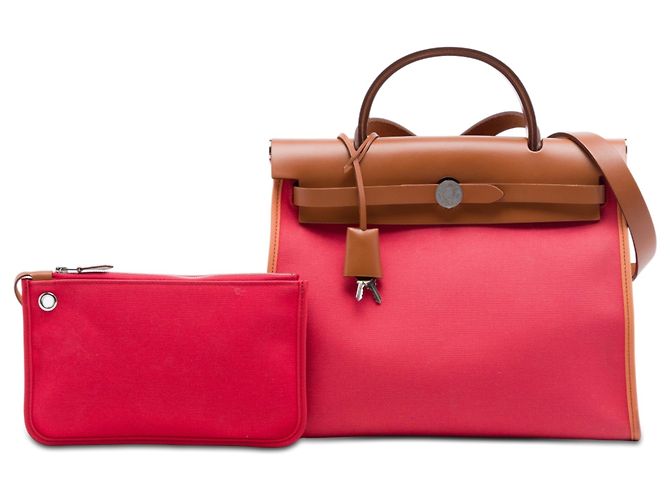 Borsa Hermès Toile Herbag Zip 31 rossa Rosso - vista 8