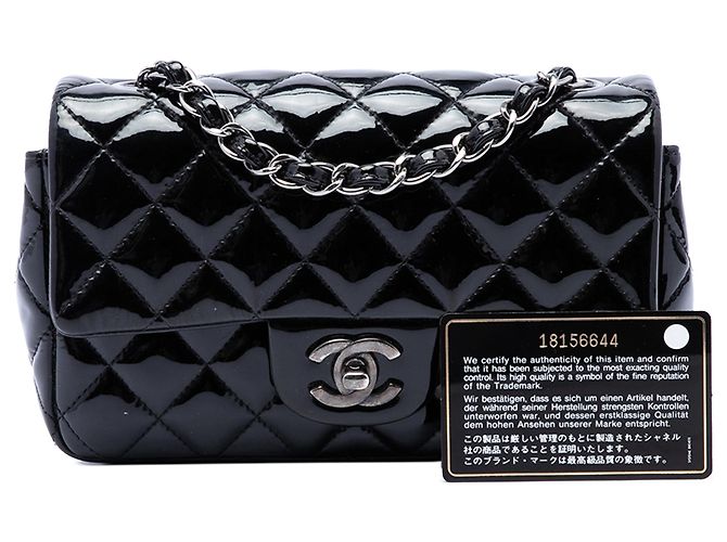 Borsa a tracolla Chanel Mini Rectangular Classic in vernice nera con patta singola Nero - vista 7