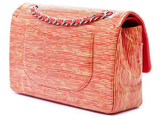 Borsa a Spalla Chanel Medium Classic Patent Striped Double Flap Arancione - vista 2