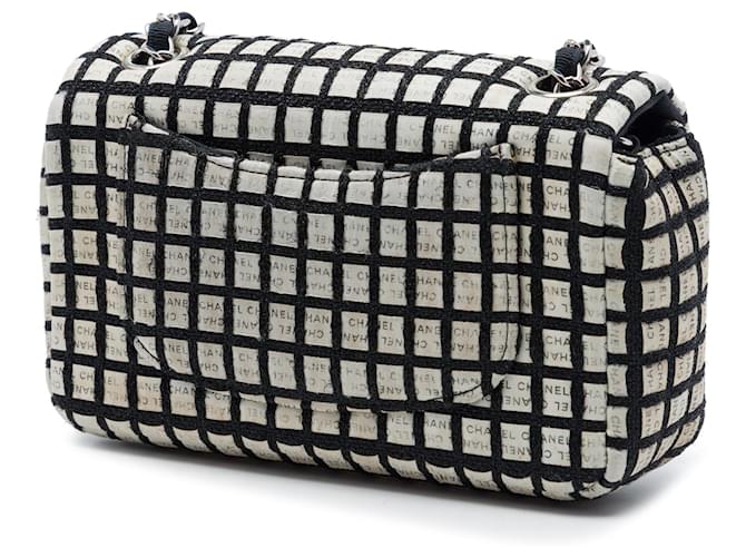 Borsa a tracolla Chanel Mini Rectangular Tweed e Ribbon Logo Single Flap nera Nero - vista 2