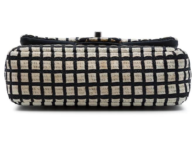 Borsa a tracolla Chanel Mini Rectangular Tweed e Ribbon Logo Single Flap nera Nero - vista 3